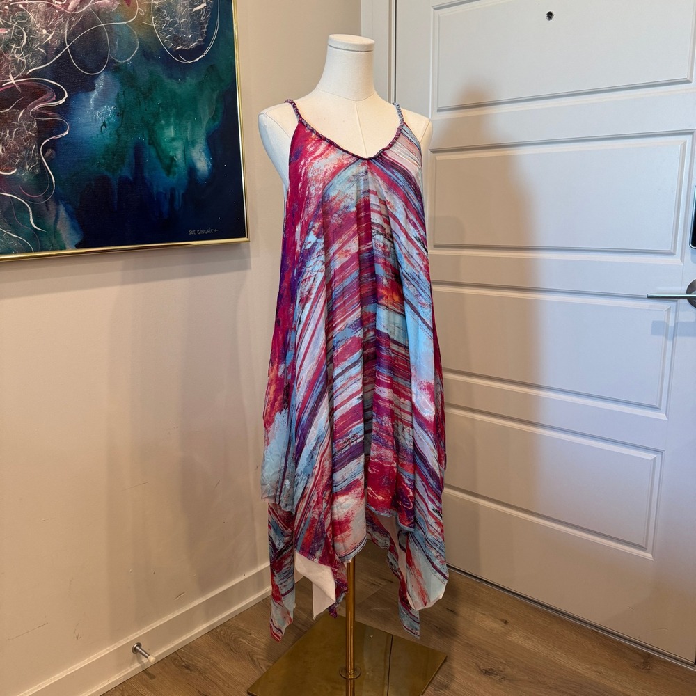 Y2K Vivienne Tam Abstract Brushstroke Handkerchief Midi Dress Sz Small Fairycore